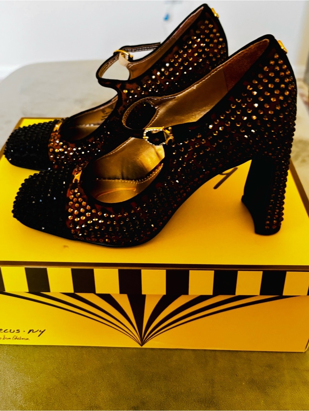 Sam Edelman Black Crystal Leopard Mary Jane High Heels